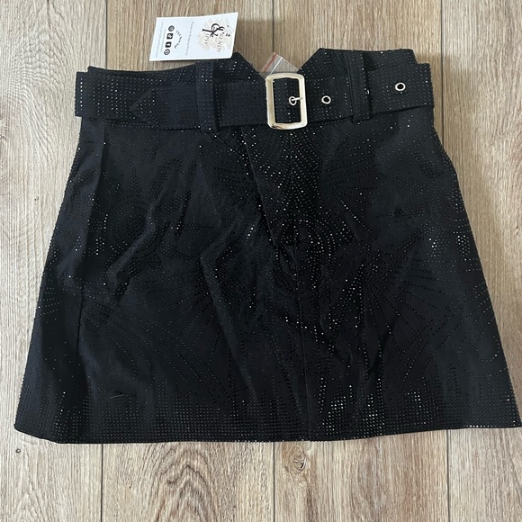 Rhinestone Black Mini Skirt with Belt - Picture 3 of 4